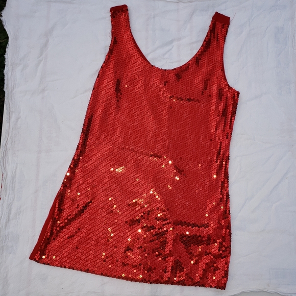 00's Carrie Allen Red Sequined Knit Tank Top Size M - Picture 3 of 6